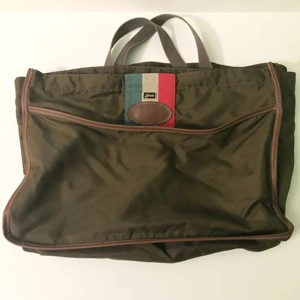 Vintage Lark Tote Nylon Bag Leather Trim 17 Inch Bag Taiwan